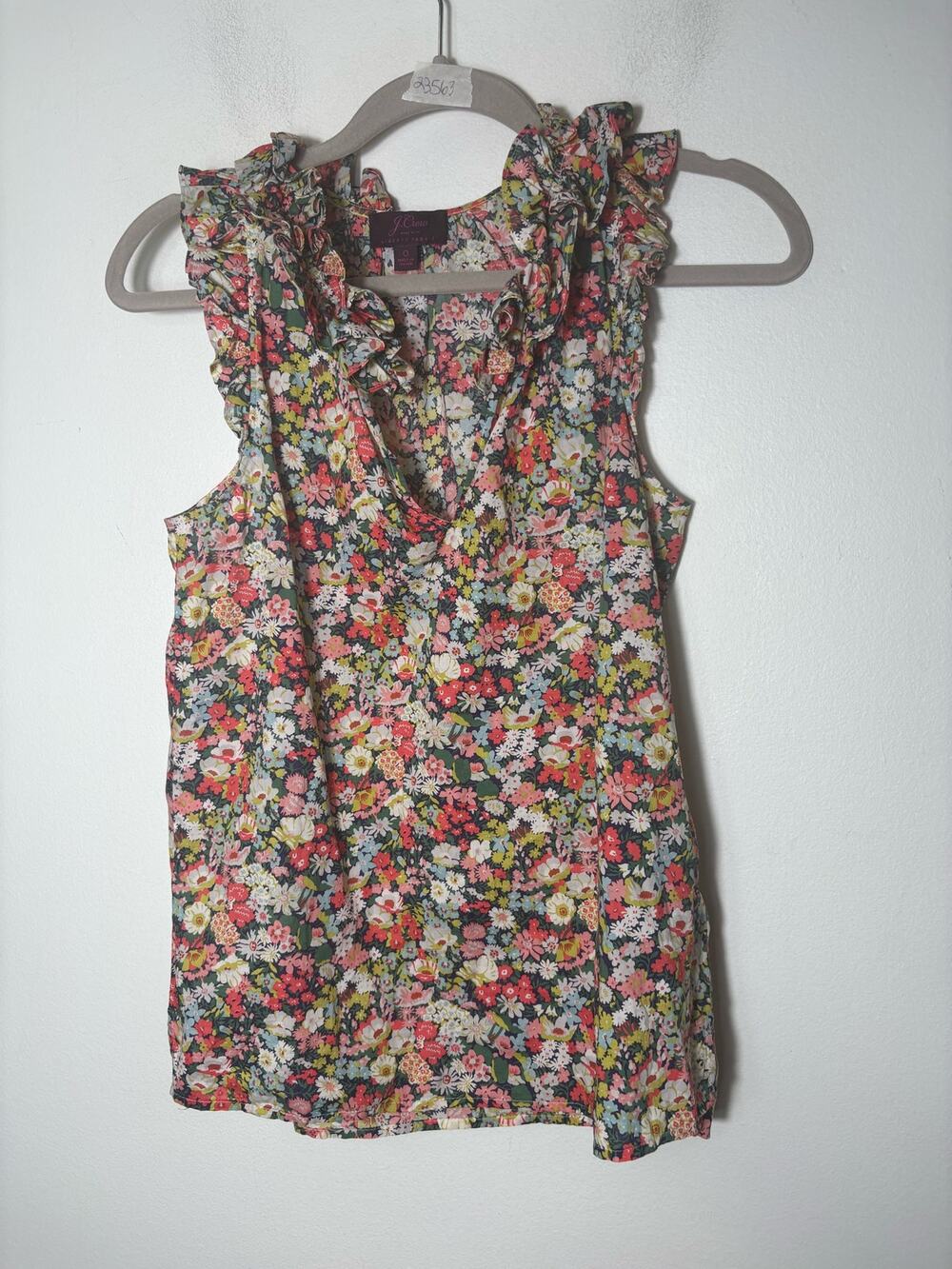 J. Crew Floral Sleeveless Ruffle V-Neck Tank size 0